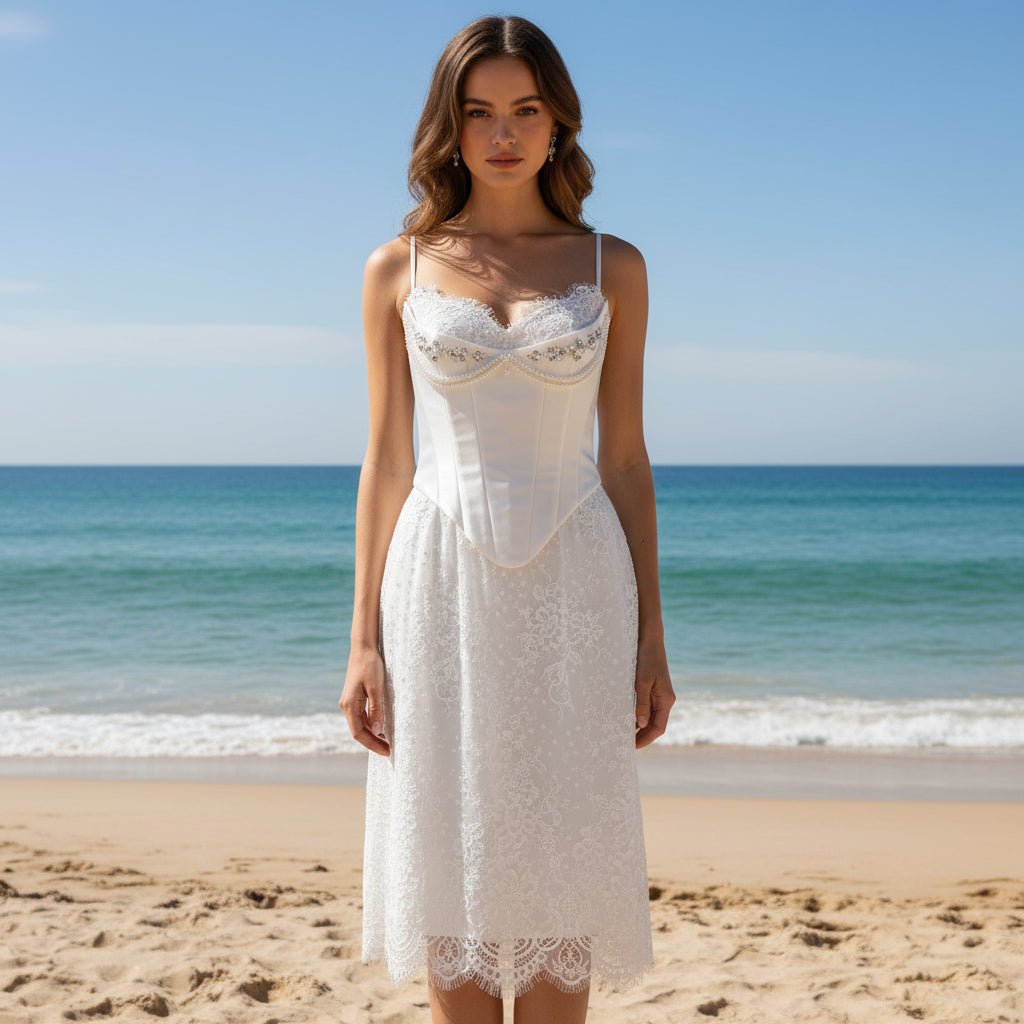 Romantic Satin Outfit with Corset Skirt Bridal Wedding Dress Vintage Inspired Look