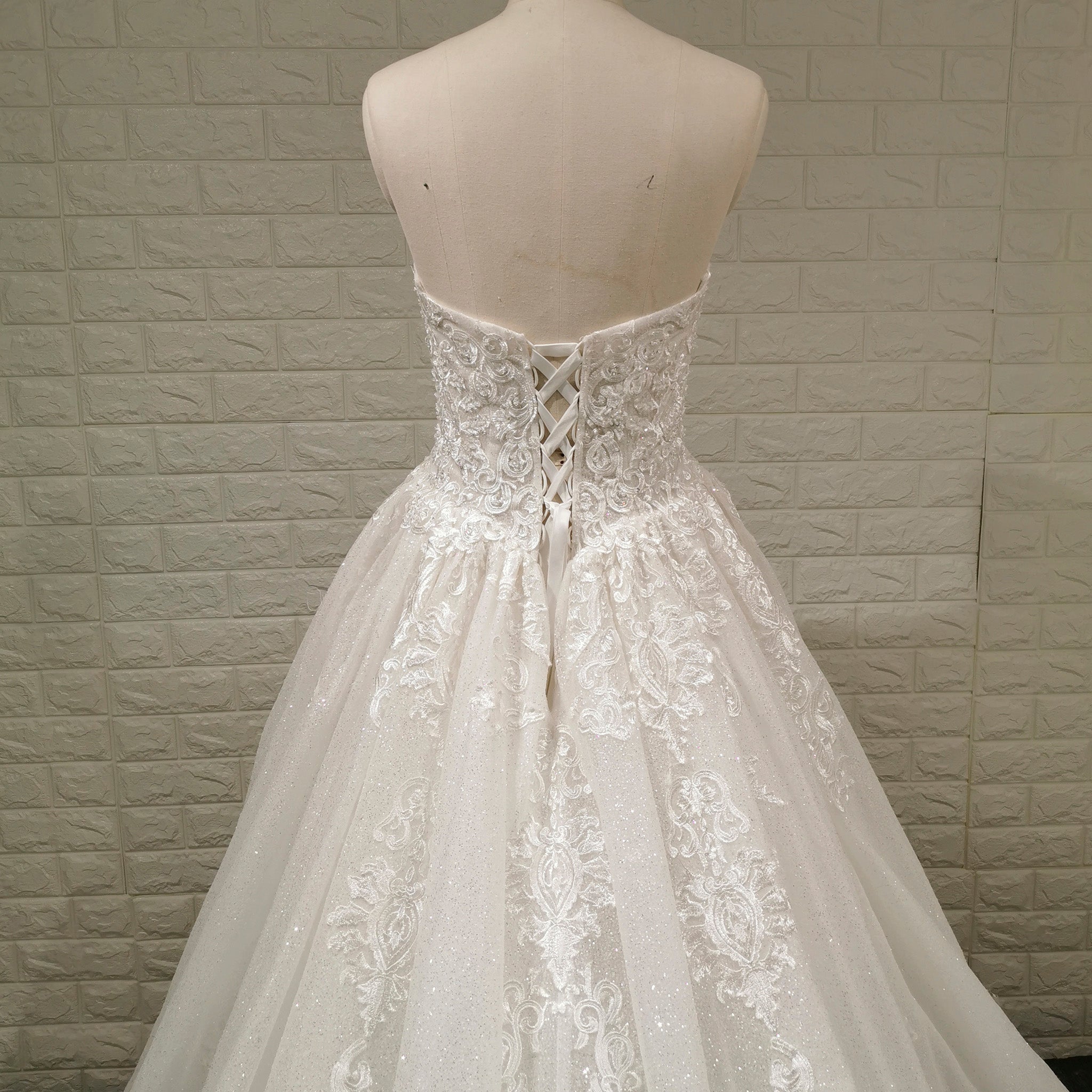 Romantic Sparkly A Line Mesh Wedding Dress with Sweetheart Neckline - Rosymae