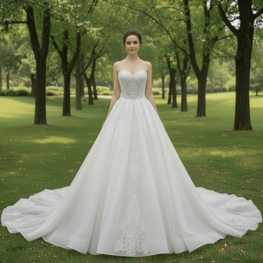 Romantic Sparkly A Line Mesh Wedding Dress with Sweetheart Neckline - Rosymae