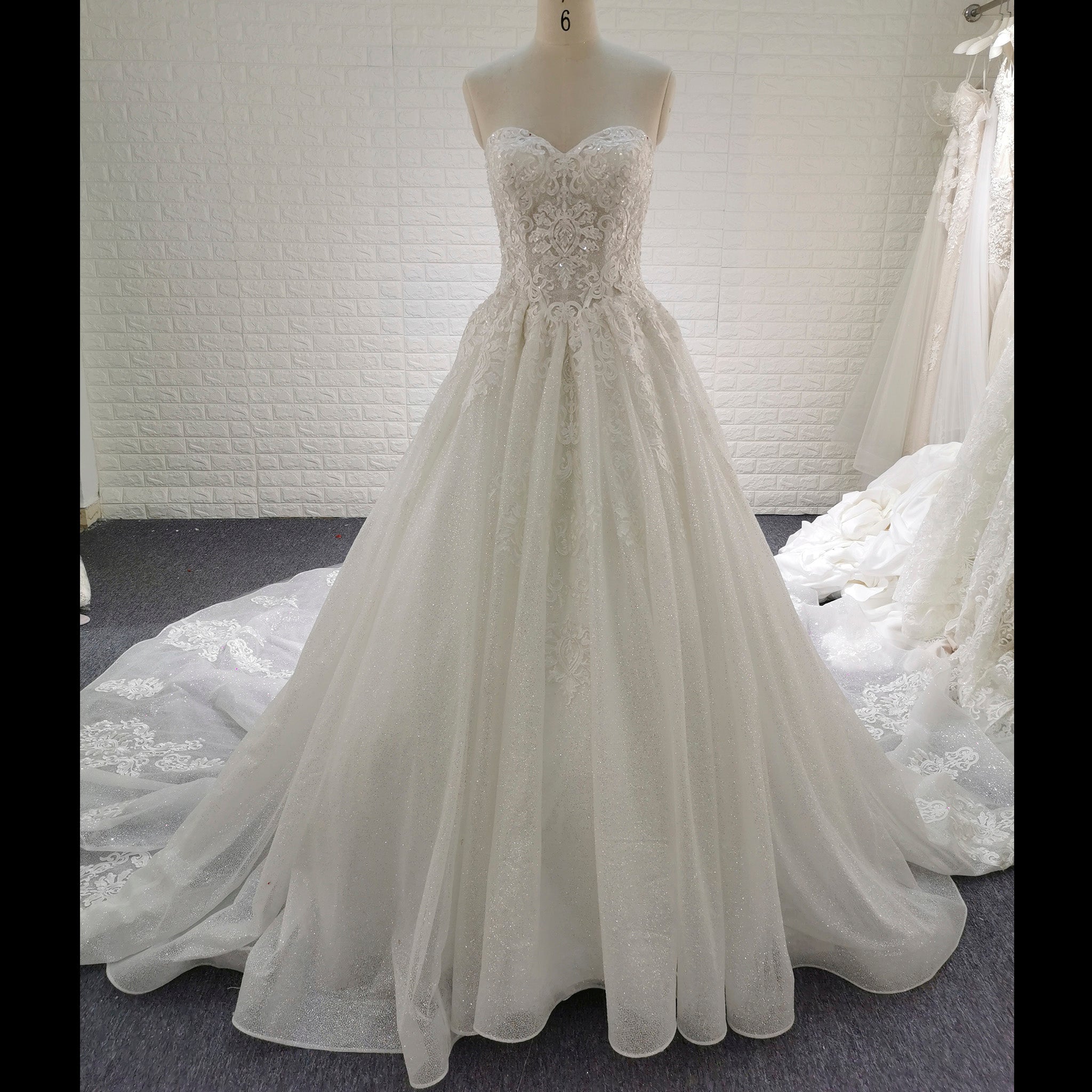 Romantic Sparkly A Line Mesh Wedding Dress with Sweetheart Neckline - Rosymae