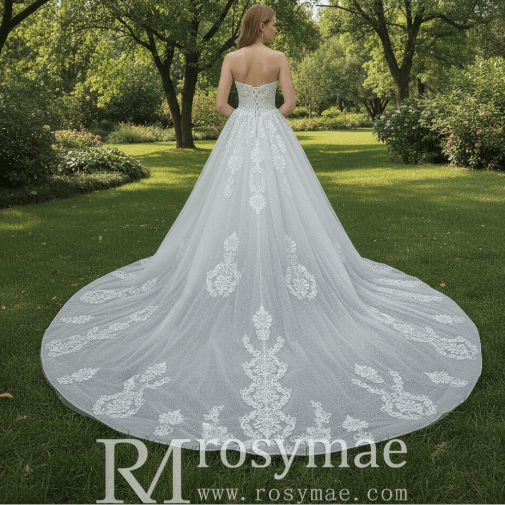 Romantic Sparkly A Line Mesh Wedding Dress with Sweetheart Neckline - Rosymae