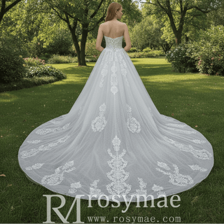 Romantic Sparkly A Line Mesh Wedding Dress with Sweetheart Neckline - Rosymae