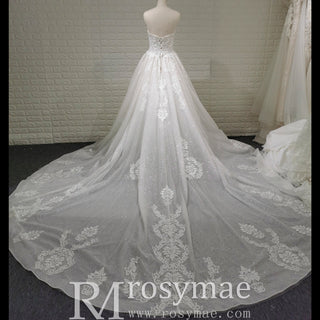 Romantic Sparkly A Line Mesh Wedding Dress with Sweetheart Neckline - Rosymae