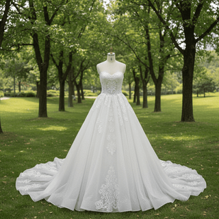 Romantic Sparkly A Line Mesh Wedding Dress with Sweetheart Neckline - Rosymae