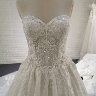 Romantic Sparkly A Line Mesh Wedding Dress with Sweetheart Neckline - Rosymae