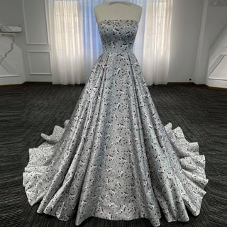 Romantic Strapless Floral Print Wedding Dresses & Gowns with A-line - Rosymae