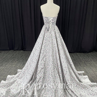 Romantic Strapless Floral Print Wedding Dresses & Gowns with A-line - Rosymae