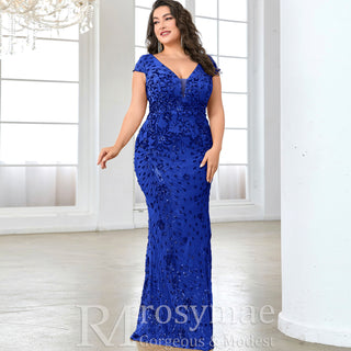 Sparkly Sequined Plus Size Mermaid Long Mother of the Bride Dress