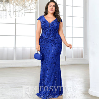 Sparkly Sequined Plus Size Mermaid Long Mother of the Bride Dress