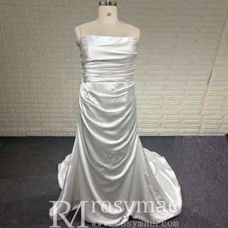 Off the Shoulder Long Sleeve Simple Ruched Wedding Dress Plus Size