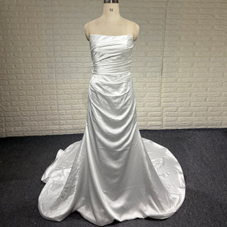 Off the Shoulder Long Sleeve Simple Ruched Wedding Dress Plus Size