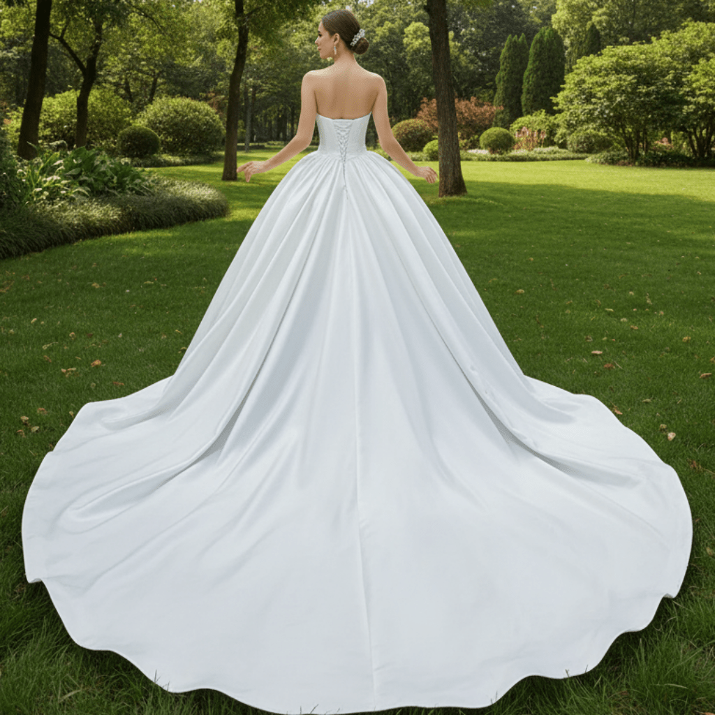 Ruched Satin Strapless Puffy Wedding Dress Luxury Bridal Gowns - Rosymae