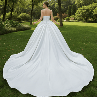 Ruched Satin Strapless Puffy Wedding Dress Luxury Bridal Gowns - Rosymae