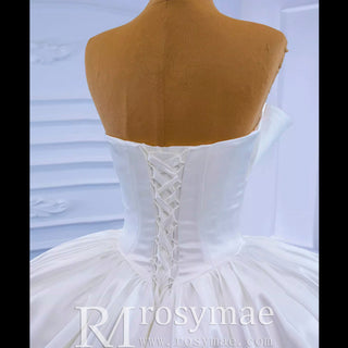 Ruched Satin Strapless Puffy Wedding Dress Luxury Bridal Gowns - Rosymae