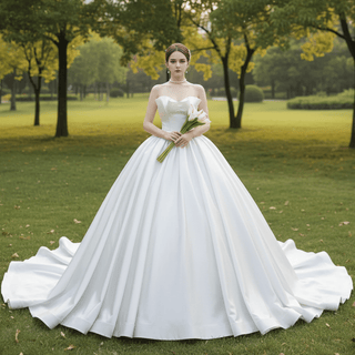 Ruched Satin Strapless Puffy Wedding Dress Luxury Bridal Gowns - Rosymae