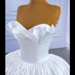 Ruched Satin Strapless Puffy Wedding Dress Luxury Bridal Gowns - Rosymae