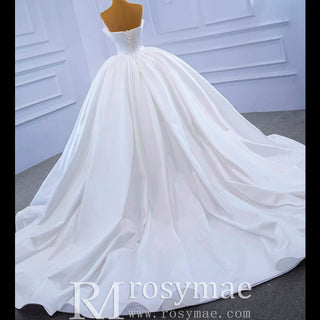 Ruched Satin Strapless Puffy Wedding Dress Luxury Bridal Gowns - Rosymae
