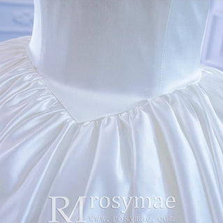 Ruched Satin Strapless Puffy Wedding Dress Luxury Bridal Gowns - Rosymae