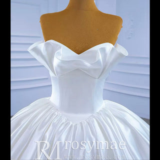 Ruched Satin Strapless Puffy Wedding Dress Luxury Bridal Gowns - Rosymae