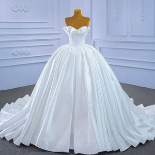 Ruched Satin Strapless Puffy Wedding Dress Luxury Bridal Gowns - Rosymae