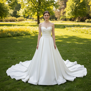 Elegant Light Champagne Satin Wedding Dresses & Gowns with Vneck