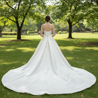 Elegant Light Champagne Satin Wedding Dresses & Gowns with Vneck