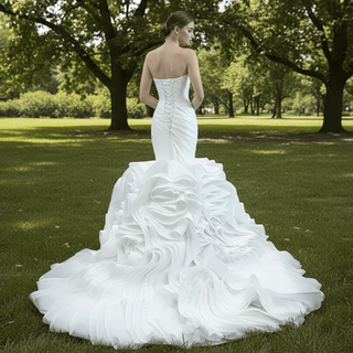 Ruched Strapless Vneck Mermaid Wedding Dress with Ruffle Skirt - Rosymae