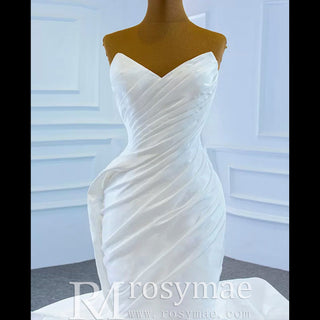 Ruched Strapless Vneck Mermaid Wedding Dress with Ruffle Skirt - Rosymae