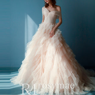 Princess Ruffle Tulle Wedding Dress with Off the Shoulder