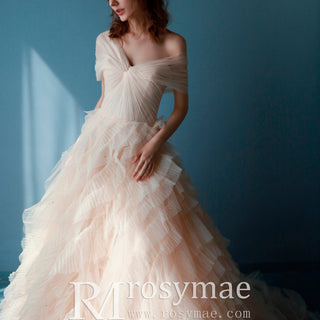 Princess Ruffle Tulle Wedding Dress with Off the Shoulder