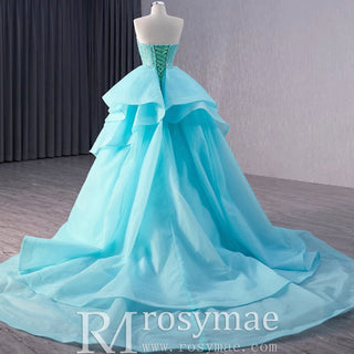 Ruffle Beaded Wedding Dress with Overskirt Strapless Formal Gown - Rosymae