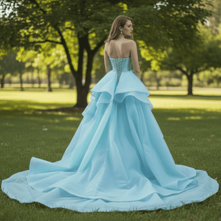 Ruffle Beaded Wedding Dress with Overskirt Strapless Formal Gown - Rosymae