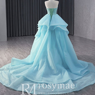 Ruffle Beaded Wedding Dress with Overskirt Strapless Formal Gown - Rosymae