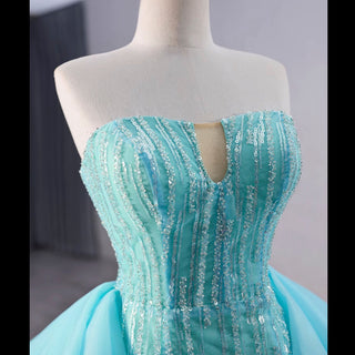 Ruffle Beaded Wedding Dress with Overskirt Strapless Formal Gown - Rosymae