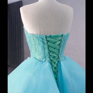 Ruffle Beaded Wedding Dress with Overskirt Strapless Formal Gown - Rosymae