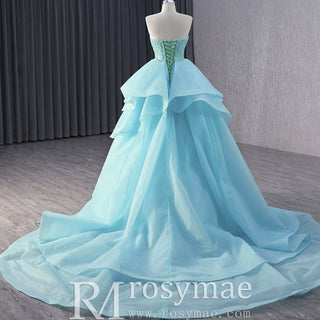 Ruffle Beaded Wedding Dress with Overskirt Strapless Formal Gown - Rosymae