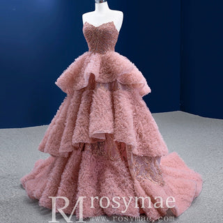 Ruffle Formal Prom Dress Layered Pageant Gown Wedding Dress - Rosymae