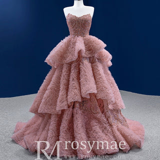 Ruffle Formal Prom Dress Layered Pageant Gown Wedding Dress - Rosymae