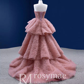 Ruffle Formal Prom Dress Layered Pageant Gown Wedding Dress - Rosymae