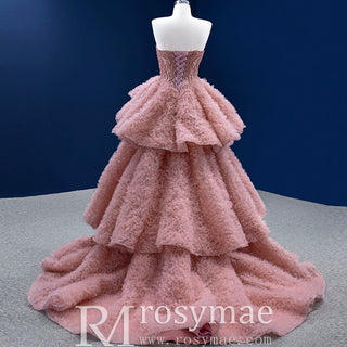 Ruffle Formal Prom Dress Layered Pageant Gown Wedding Dress - Rosymae