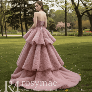 Ruffle Formal Prom Dress Layered Pageant Gown Wedding Dress - Rosymae
