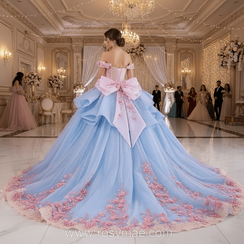 Ruffle Off the Shoulder Big Skirt 15 16 Quinceanera Dresses with Bowkn – Rosymae