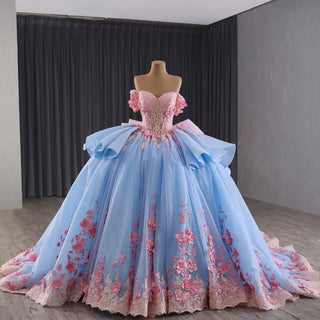 Ruffle Off the Shoulder Big Skirt 15 16 Quinceanera Dresses with Bowknot - Rosymae