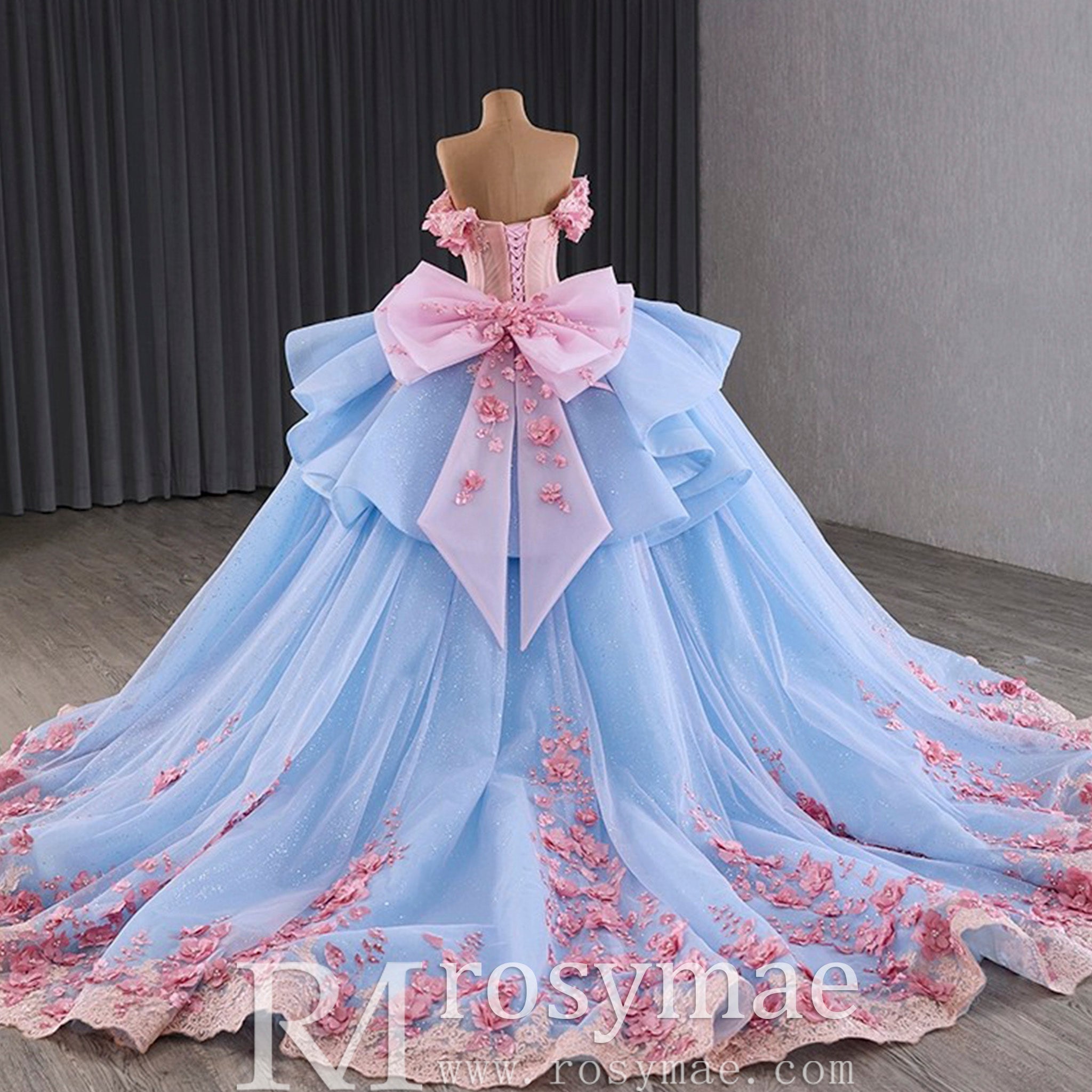Ruffle Off the Shoulder Big Skirt 15 16 Quinceanera Dresses with Bowknot Custom Colors / 26W