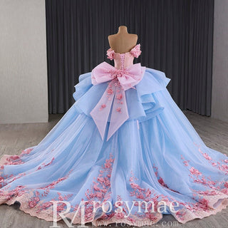 Ruffle Off the Shoulder Big Skirt 15 16 Quinceanera Dresses with Bowknot - Rosymae