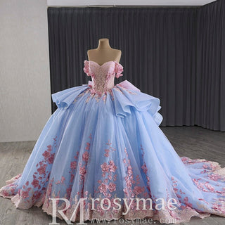 Ruffle Off the Shoulder Big Skirt 15 16 Quinceanera Dresses with Bowknot - Rosymae