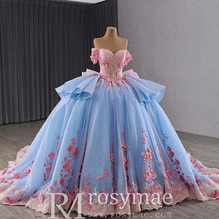 Ruffle Off the Shoulder Big Skirt 15 16 Quinceanera Dresses with Bowknot - Rosymae