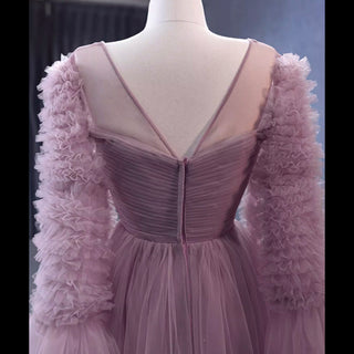 Ruffle Queen-ann Neckline Prom Dress Formal Gown with Cape Sleeve - Rosymae