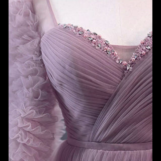 Ruffle Queen-ann Neckline Prom Dress Formal Gown with Cape Sleeve - Rosymae