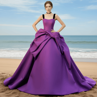Ruffle Satin Purple Bridal Gown Wedding Dress with Black Tank - Rosymae